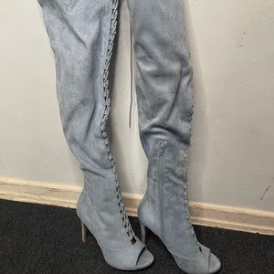 Over the knee lace up boots baby blue